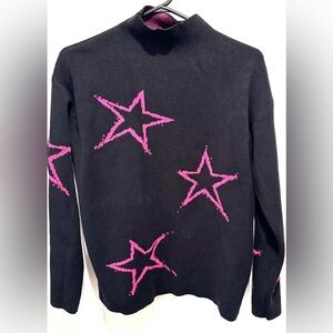 Tahari star mock neck sweater warm structured fuchsia black stretch cozy USM